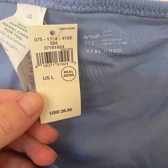 Aerie Smocked Tie Cheeky Bikini Bottom Periwinkle L - Picture 4 of 6